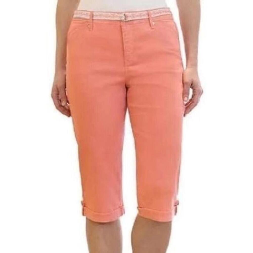 Gloria Vanderbilt Women’s Capri Pants Size 18 Blue Belted Roll Tab Hem Stretch